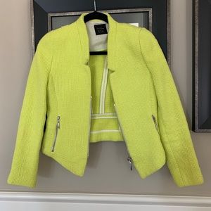 Zara neon zip yellow blazer tweed size M